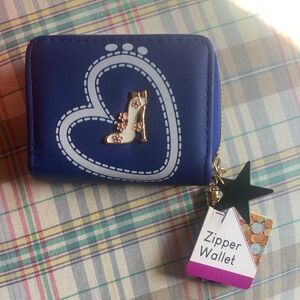 Chic Blue Wallet with Heart and Shoe Design